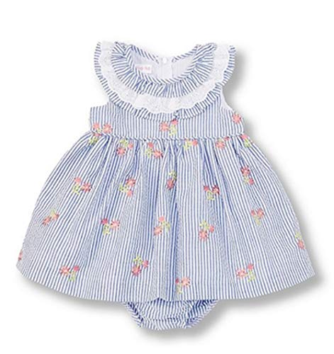 Bonnie Baby Baby Girls' Floral Embroidered Striped Seersucker Dress Size 3-6 Months Blue