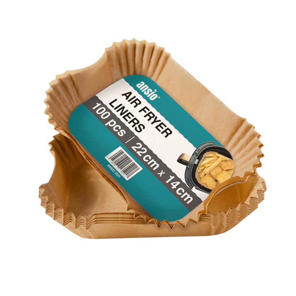ANSIO Air Fryer Paper Liners, 100 PCS Rectangle Disposable Liners, 22cm x 14cm x 4.5cm Inner Fit, Compatible with Ninja
