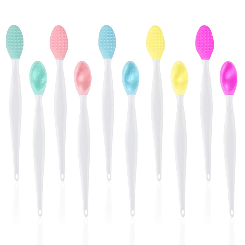 Lip Brush Tool,maxin 10 Pcs Double-Sided Lip Brushes Exfoliating Silicone Lip Scrub Brush Nose Lip Cleanser Facial Cleaning Tool for Smoother and Fuller Lip Appearance for Men Women