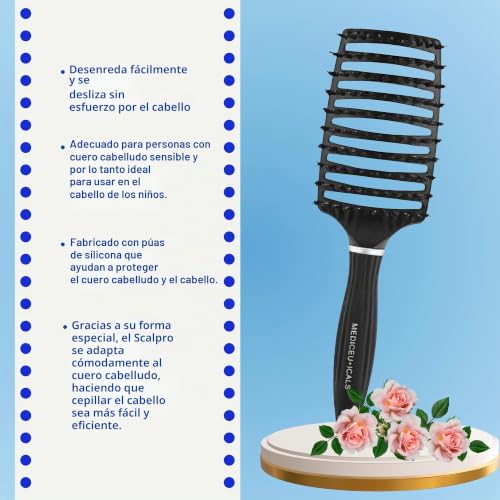 Cepillo Mediceuticals Scalpro para desenredar sin tirones el cabello quebradizo y sensible 6