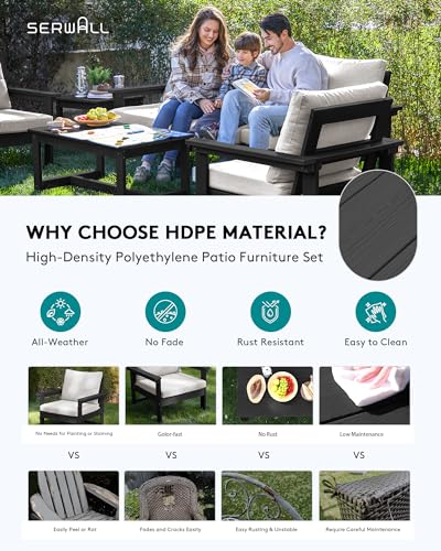image for SERWALL HDPE Patio Furniture Set, 7-Piece Outdoor Sectional Sofa Set, 