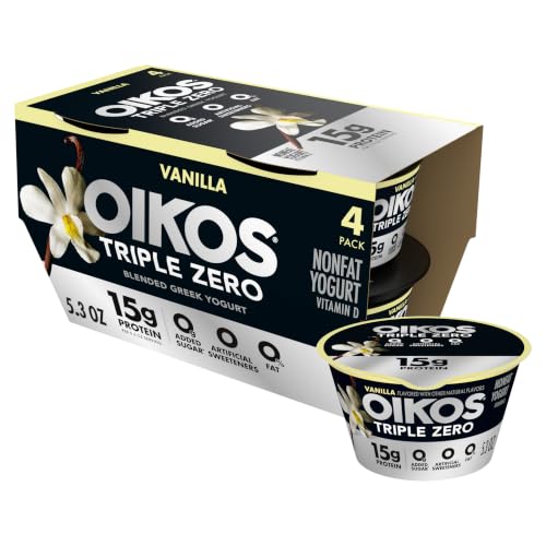 Oikos Triple Zero Vanilla Nonfat Greek Yogurt Pack, 0% Fat, ...