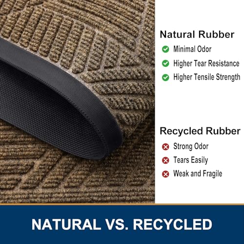Smiry Front Door Mat Outside Entrance, Heavy Duty Sturdy Natural Rubber Doormat, Trap Dirt and Moisture, Easy Clean Low Profile Welcome Floor Mats for Indoor Outdoor Entry, 47x32 Inch, Brown