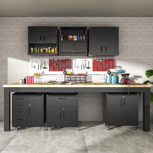 OPTYMIRA Metal Tool Storage Cabinet for Garage,Mobile Heavy Duty Garage Tool Chests & Cabinets with Lockable Doors,Black Rolling Tool Cabinets with Wheels,Assembly Required