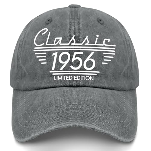Vintage 1956 70th Birthday Hats for Mens Fashion Washed Distressed Baseball Cap Light Grey