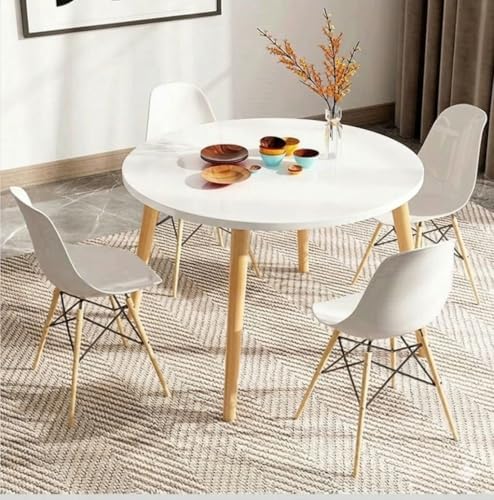 Wooden Table with Solid Legs, Home Oak Veneer, Kitchen Dining, Small Coffee, Garden, 75cm (Round), White Solid Wood Dining Table, Easy to Assemble and Clean with Versatile Design, 75cm