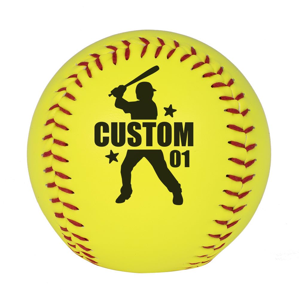 TeesAndTankYou Custom Name and Number Softball – 12” Yellow Ball for Players, Coaches, and Team Gifts