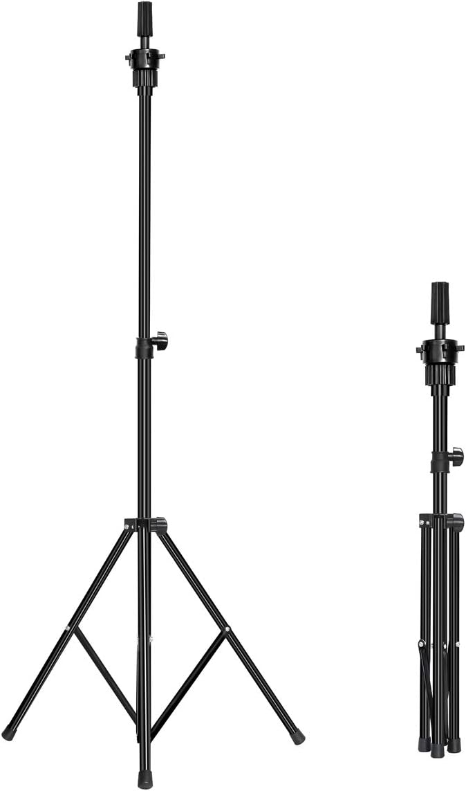 Manken başı standı, ayarlanabilir (82 - 134 cm) metal peruk standı, kanvas kafa, strafor kafa, kuaför antrenmanı için (siyah)