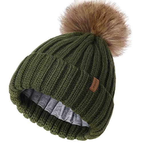 Image of FURTALK Kids Winter Hat Toddler Knitted Beanie with Faux Fur Pom Poms for Baby Girls Boys
