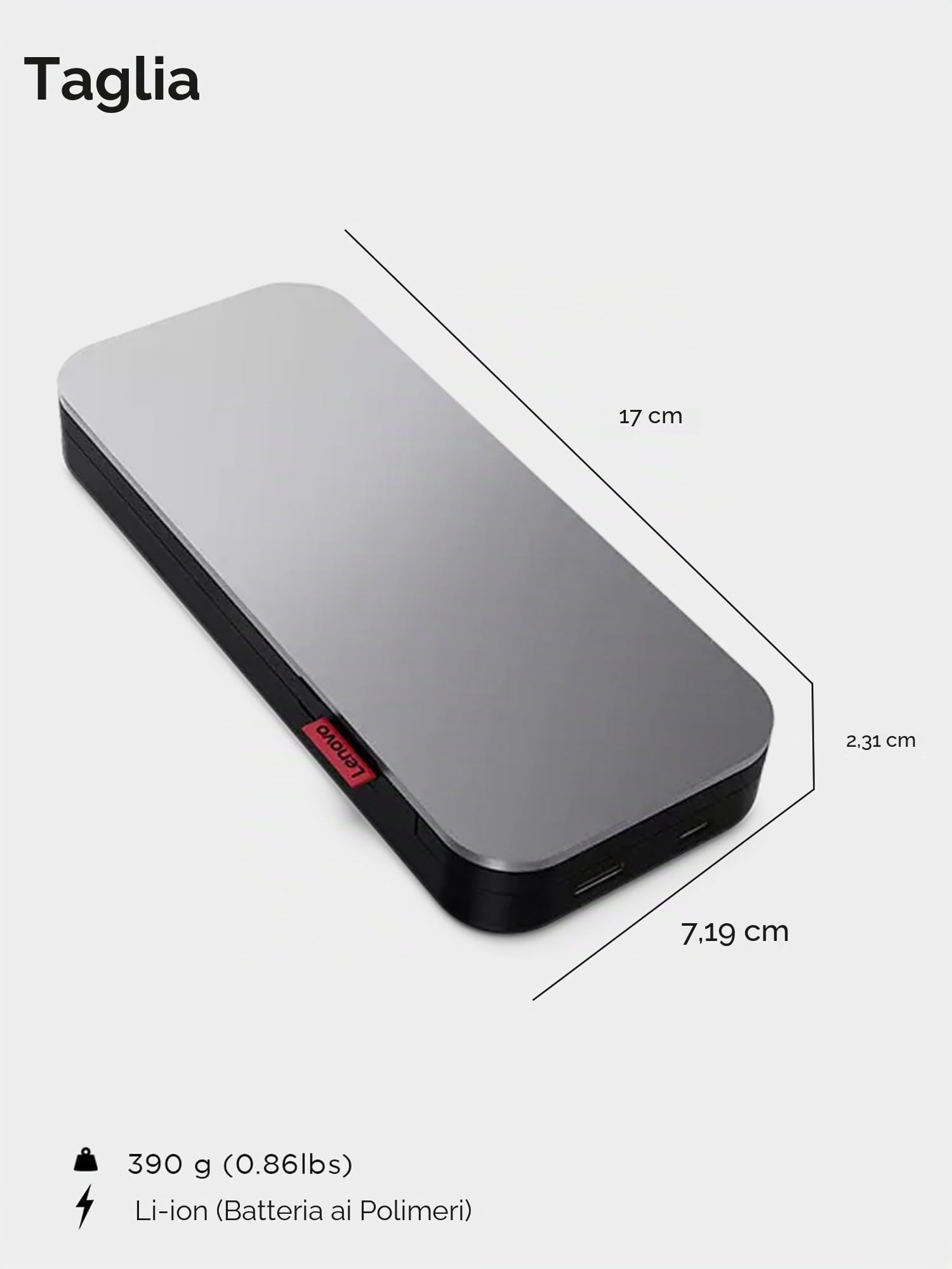 Lenovo Go [PowerBank] USB-C Laptop Power Bank (20.000 mAh), grigio tempesta