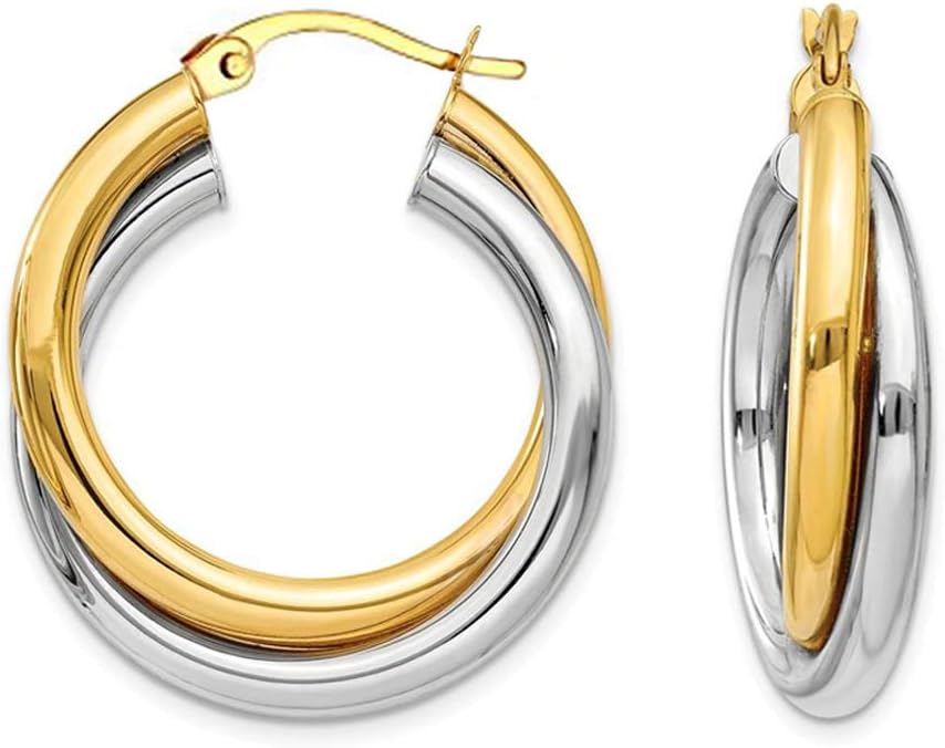 LeCalla 925 Sterling Silver Two-Tone Three-Tone Hoop Earrings Intertwining Round Shape Polished Chunky Hoop Earrings for Women