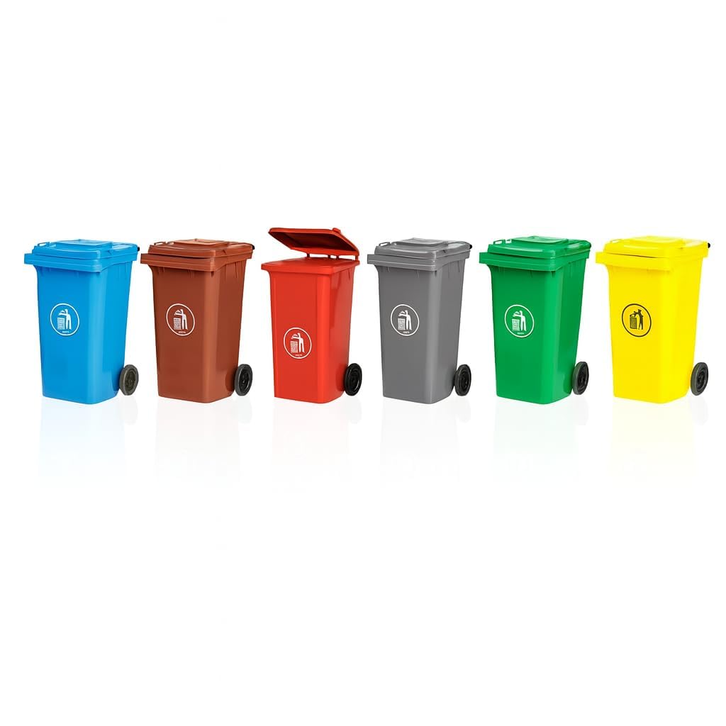 BURAKH Recycling Wheelie Bin Dustbin Rubbish Waste Trash Kitchen Home Office 100L 120L EN840 | Outdoor Rubbish Waste with Wheels | Recycling Food Dustbin (Grey, 100L) — image 1