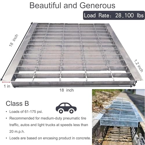 Image of Galvanized Steel Drain Grate with Lip, Channel Cover 18x18 in
