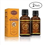 Aceite esencial de jengibre vegetal, drenaje linfático Aceite esencial de jengibre para masaje corporal, dolor muscular, aromaterapia, relajación, terapia cutánea (paquete de 2)