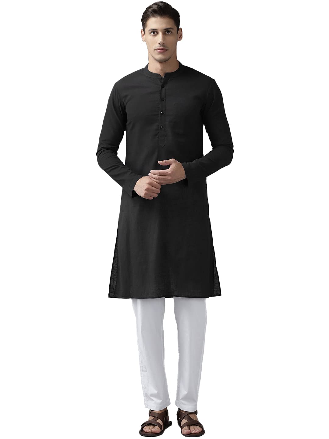 See Designs Black Cotton Regular Fit Kurta Madern Collar Stright Hem Side Full Sleeve Straght Kurta_Sdkt1012Xs