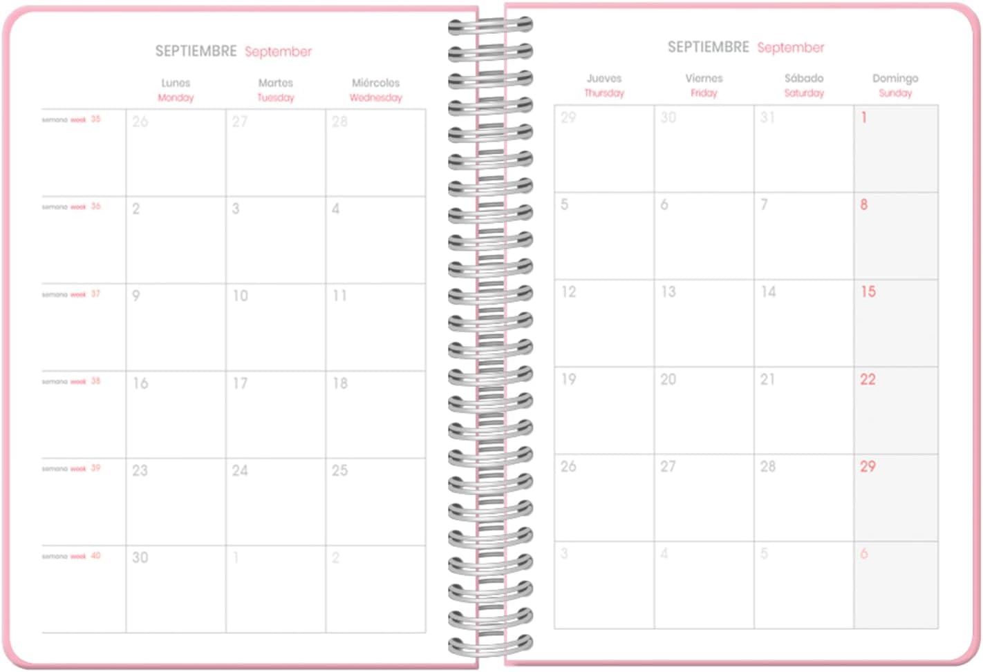 Dohe - School Diary 2024 2025 – Week View, Size A5 (15 x 21 cm), Ring Closure and Rubber, Spanish and English, 4 Sticker Pages, September to June, School Supplies - Yale University Pink Lady