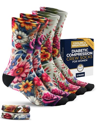 Pembrook Premium Diabetic Compression Crew Socks for Women - Running Socks, Short Compression Socks for Women - 2 Pairs