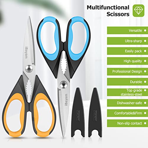 Kitchen Shears, Heavy Duty Kitchen Scissors, 2-Pack 9 Inch Dishwasher Safe Food Scissors, Multipurpose Stainless Steel Sharp Cooking Scissors for Chicken, Poultry, Fish, Meat, Herbs - Image 7