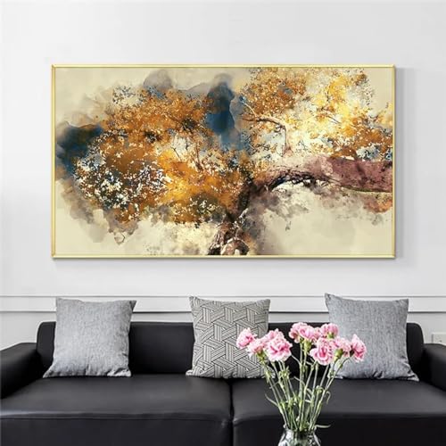 Peinture sur toile moderne abstraite pour illuminer le salon avec ses feuilles dorées
