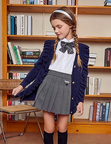 Image of Arshiner Girls Cardigan Sweaters Ruffle School Uniform Sweater V Neck Button Front Outerwear 4-13 Years