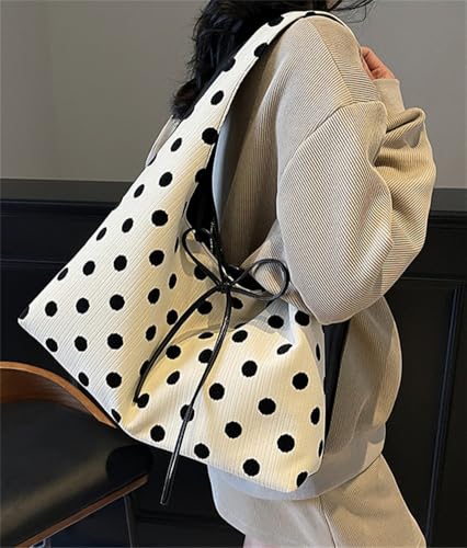 Polka Dot Tote Bag for Women Bow Tie Hobo Bags for Women Slouchy Tote Purse Large Shoulder Handbag Satchel for Travel Work4