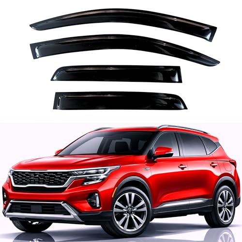 Image of KPY Rain Guards Fit for 2021-2026 Kia Seltos, Out-Channel Window Visors Vent Wind Deflectors 4PC, Car Accessories for 21-26 Seltos