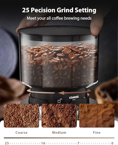 ​Aromaster Burr Coffee Grinder, 25 Settings, 2-12 Cups, Anti-Static, Black