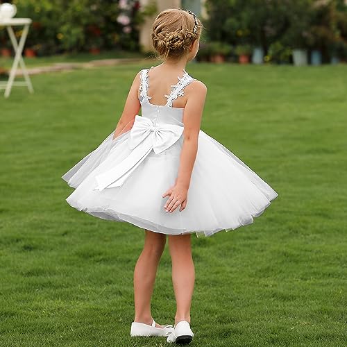 Abao Sister 3D Lace Applique Tulle Shoulder Strap Flower Girl Junior Bridesmaid Dress White Size 12 #TOP3