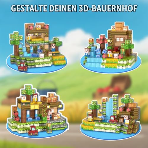 Kryzomat Magnetische Bausteine 150 PCS, Magnetbausteine Bauernhof Theme – Ansicht 3