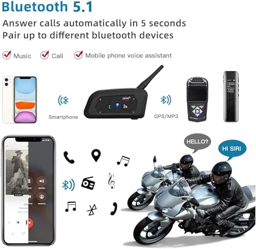 EJEAS VNETPHONE V6 Motorrad Intercom Bluetooth Headsets 1200m bis zu 6 Reiters DSP-Rauschunterdrückung, Wasserdicht, Kommunikationssystem für Motorräder, 2 Stück