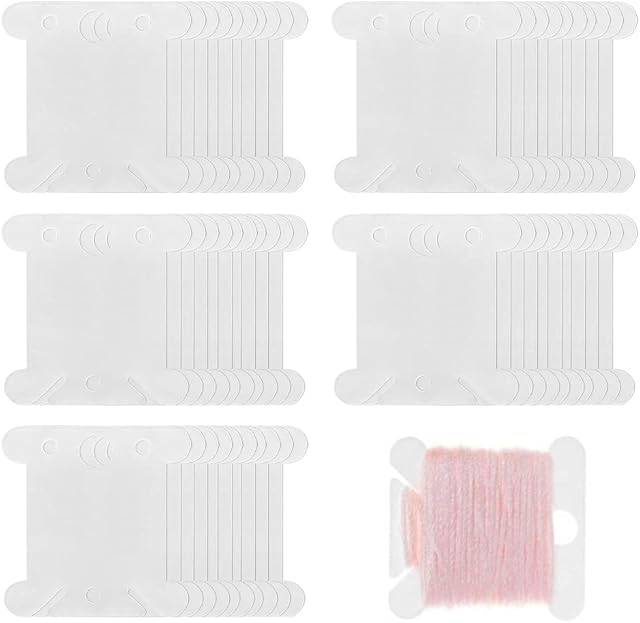 GZGXKJ 100 Pieces White Thread Card Plastic Embroidery Floss Bobbins Card Holder for Craft DIY Embroidery Sewing Storage