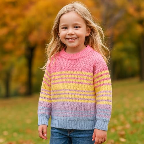 Kunyeah Toddler Boys Girls Crewneck Sweater Baby Striped Knit Pullover Soft Warm Winter Fall Jumper for Kids 2-7 Years4