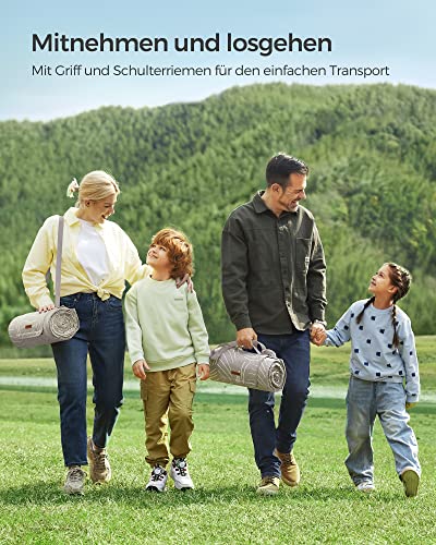 SONGMICS Picknickdecke, 200 x 200 cm, mit 4 Erdankern, groß, Campingdecke, für Park, Garten, Strand, wasserdicht, maschinenwaschbar, faltbar, Khaki mit tropischem Farn GCM010B02