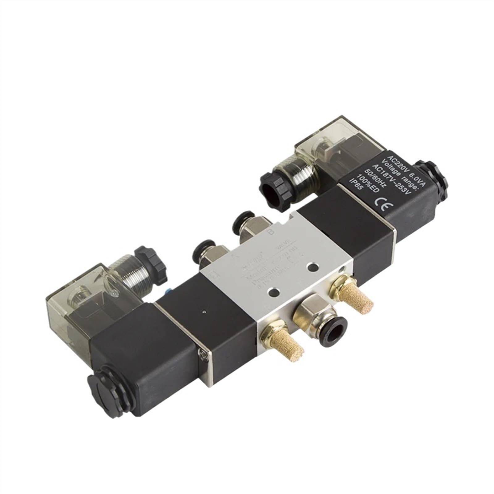Pneumatyczny zawór elektromagnetyczny powietrza 4V220-08, 5-drożny, 2 pozycje, 1/4", wewnętrzny stop aluminium E DC12V DC24V lub AC110V AC220V (AC220)