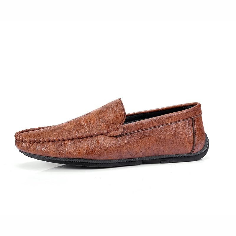 Men's Loafers Vegan Leather Stitching Details Apron Toe Driving Loafers Comfortable Anti-Slip Flexible Casual Wedding Slip-on2