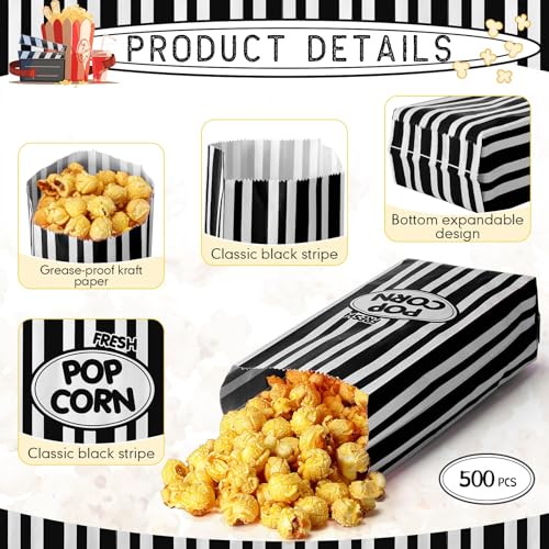 Image of Sherr 500 Pcs 2oz Popcorn Bags Bulk Black Retro Stripes Disposable Popcorn Bags for Circus Carnival Party Favors Movie Nights Birthday Party Event Supplies Machine Accessories