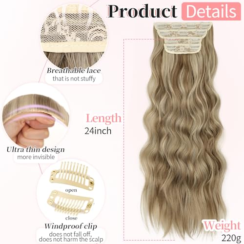 Image of KooKaStyle Wavy Thick Clip in Hair Extensions 24 inch Ash Blonde Balayage