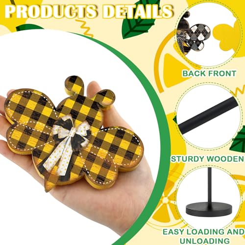 Image of Yousoontic 3 Pcs Summer Bee Tiered Tray Decorations Honey Bee Table Centerpiece Summer Wooden Sign for Home Kitchen Fireplace Mantel Shelf Decorations