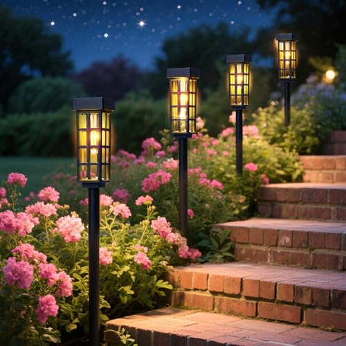 PASAMIC Solar Pathway Lights Outdoor, 24 Inch Tall Solar Landscape Lights, IP65 Waterproof Outdoor Lights, Warm White LED Solar Garden Lights for Yard Patio Lawn Driveway Walkway Path Lighting