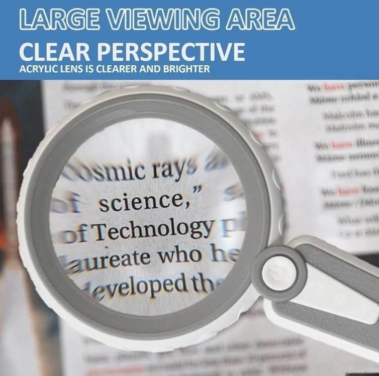 Rechargeable Handheld Magnifier with 18 LED Light Foldable Desktop Magnifying Glass