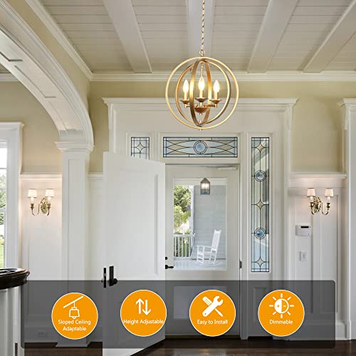 Derksic Gold Orb Chandelier 3-Light Modern Globe Chandelier Foyer Light Fixtures For Dining Room Living Room Bedroom Kitchen Hallway Stairwell #TOP1