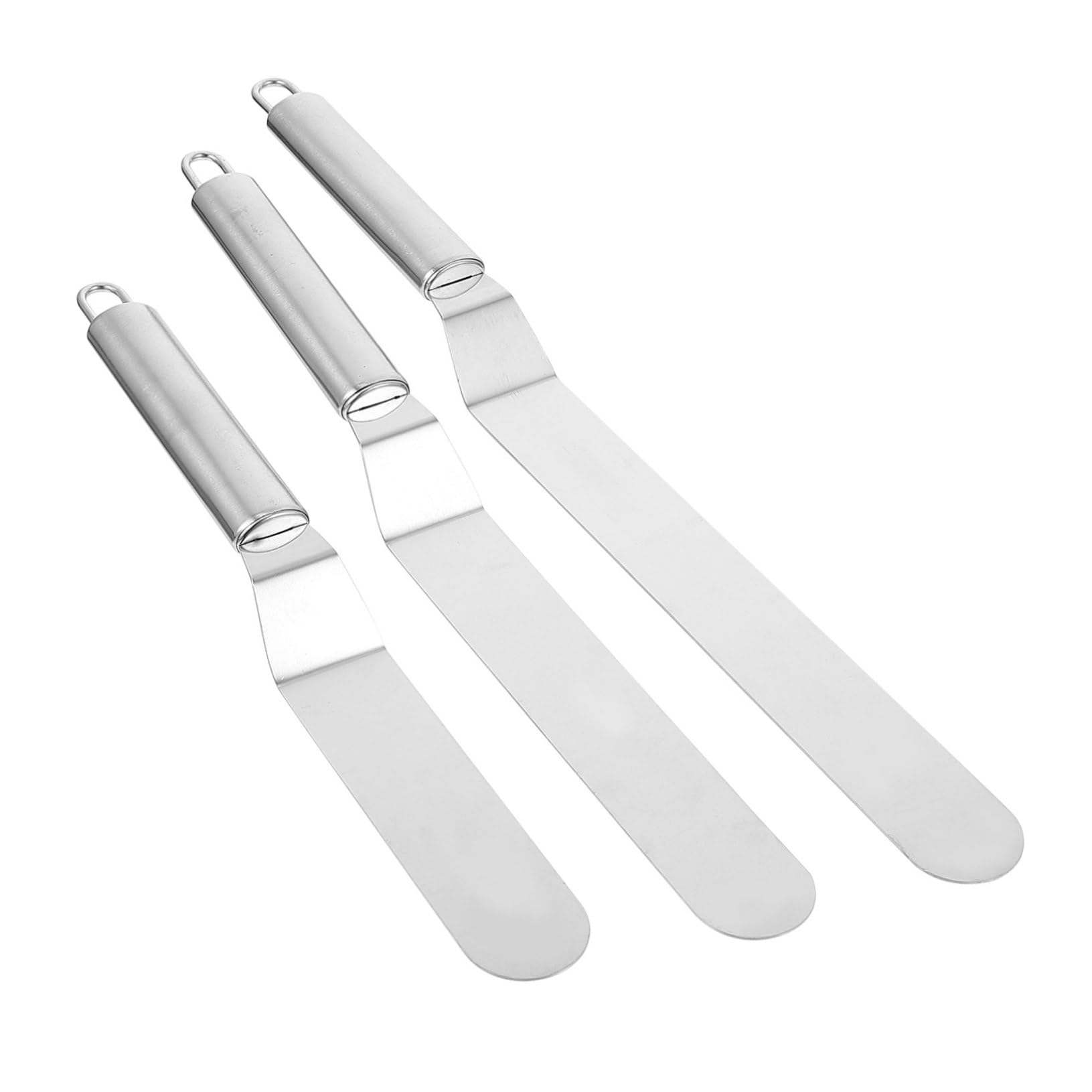 LALADEFIEE 3Pcs Stainless Steel Cake Spatula Baking Utensils for Smooth Frosting Easy Cleaning Comfortable Grip for Cake Decorating and Baking Silver