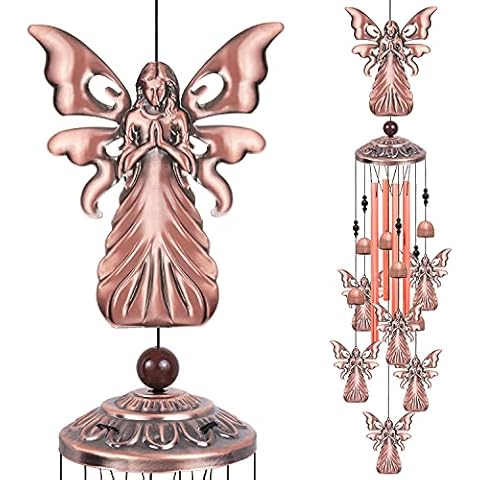Outdoor Angel Wind Chimes for Gifts for Mom, Home, Garden, Balconies, Rooms, Patio, Indoor, Outdoor Angel Decoration, Garden Angel Wind Catcher, Angel Memorial Wind Bell, Copper Large Angel Wind Chime Cover