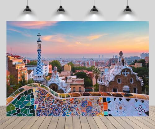 Fondo fotográfico 7x5 pies con diseño Barcelona Spain miniatura 1