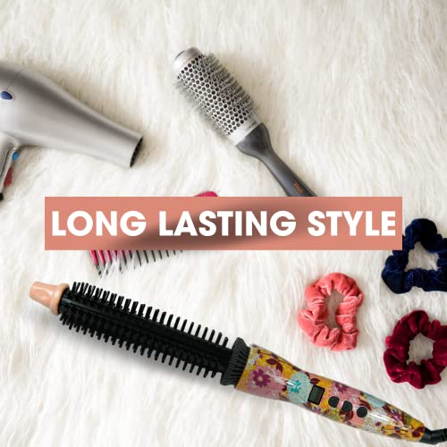 Perfecter Hair Styler - Heated Round Brush Curling Iron, Professional iOnic Hair Styler Curling Wand for All Hair Types, Flexible Bristles, Long Lasting Curls (Floral 3/4