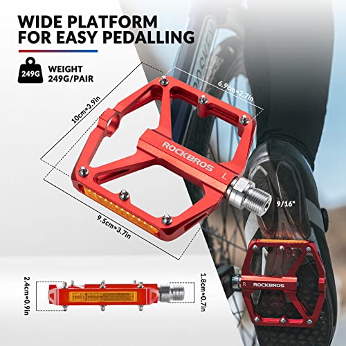 ROCKBROS Pedals Bicycle Pedals with Reflectors, Flat Bike Pedals Made of Aluminum Alloy, Anti-Slip - Image 3