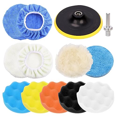 Sweet Set di 13 cuscinetti per lucidatura, kit di cuscinetti auto, tamponi in schiuma cera, per trapano elettrico e lucidatrice automatica