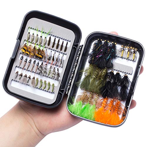 BASSDASH Trout Steelhead Moscas de pesca de salmão sortidas 40/56/57/58 peças inclui moscas secas mo