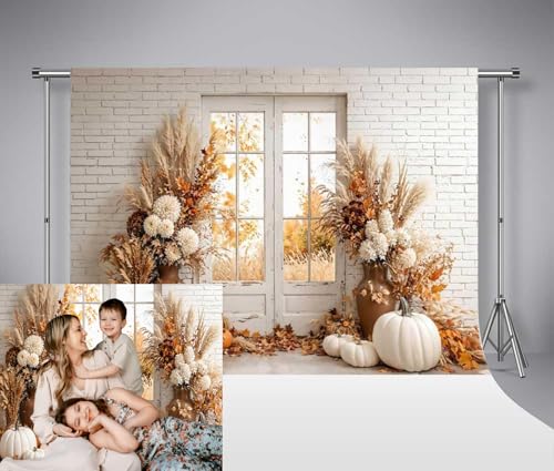 Kate Autumn Photography Backdrop Fall Bohemian Pampas Fackdrops con Calabazas Hoja de Arce Vintage Boho Boho Boho Bode Fondo Shout 10x10ft/3x3m
