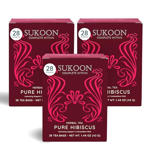 Image of Sukoon, Hibiscus Tea Organic - 84 Tea Bags - Sweet & Tart - Contains only Dried Organic Hibiscus Flowers loose leaf